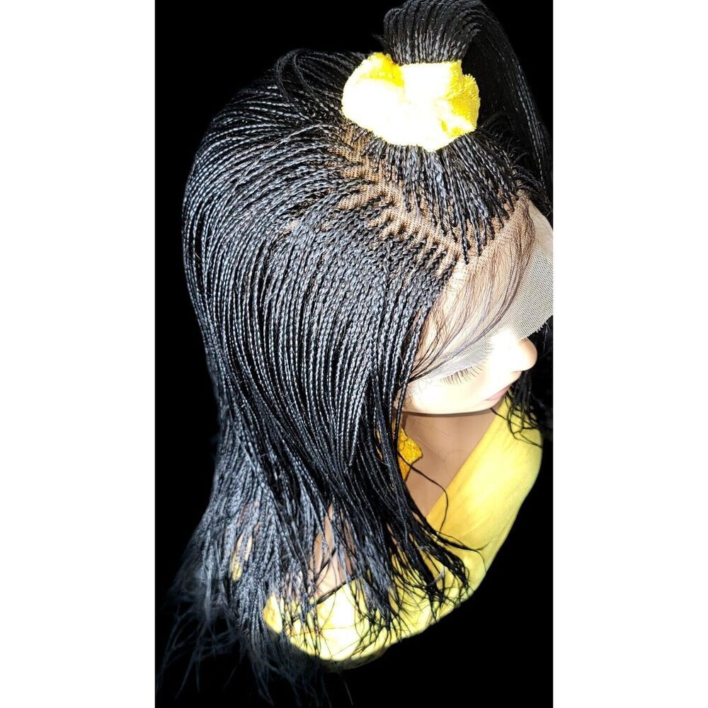 Full Lace Hand-Braided wig color # 1 Jet Black micro million braids- long wig - Picture 6 of 15
